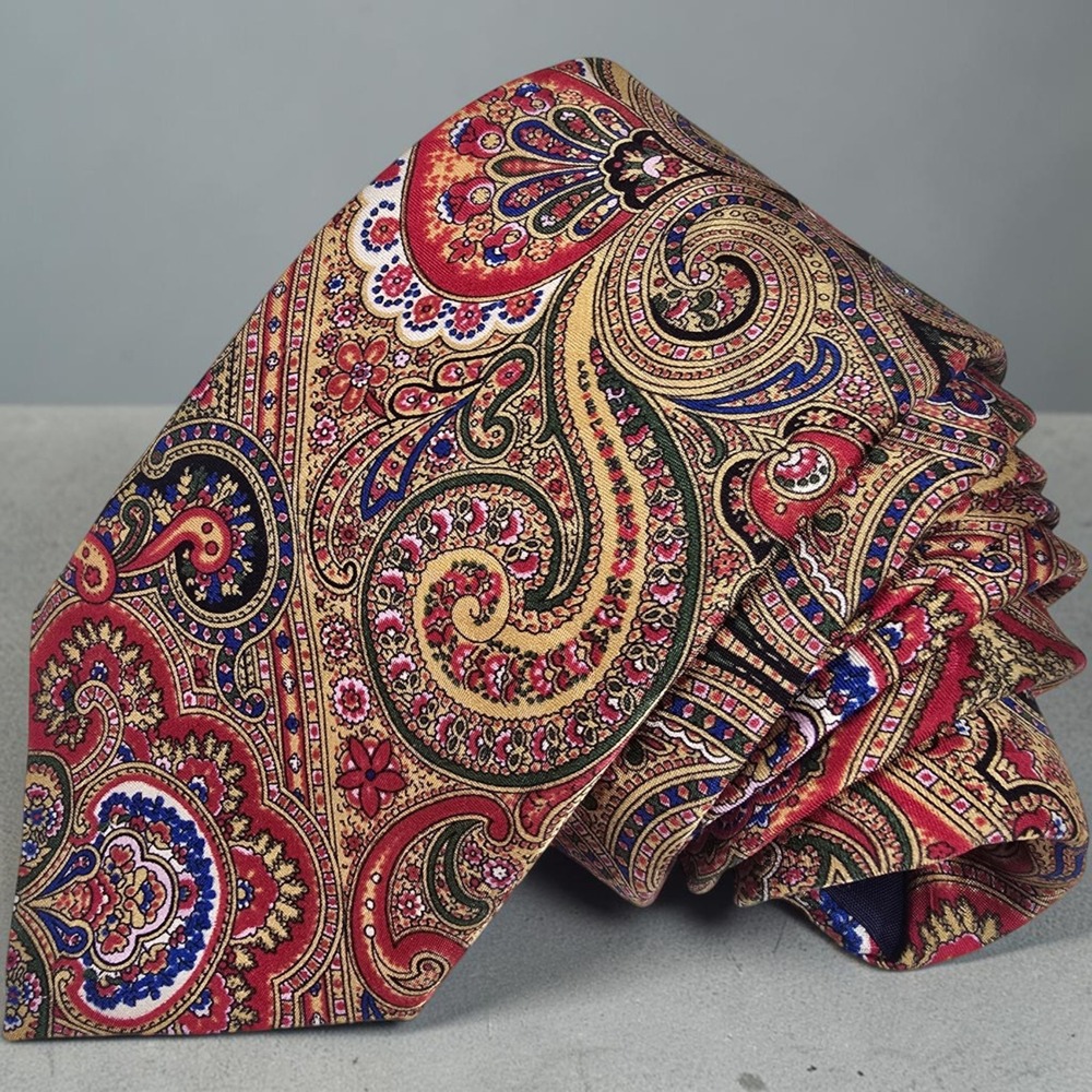 Bellagioseta Mens Silk Tie Red Gold Green Paisley Made in Italy 59x3.25 Necktie
